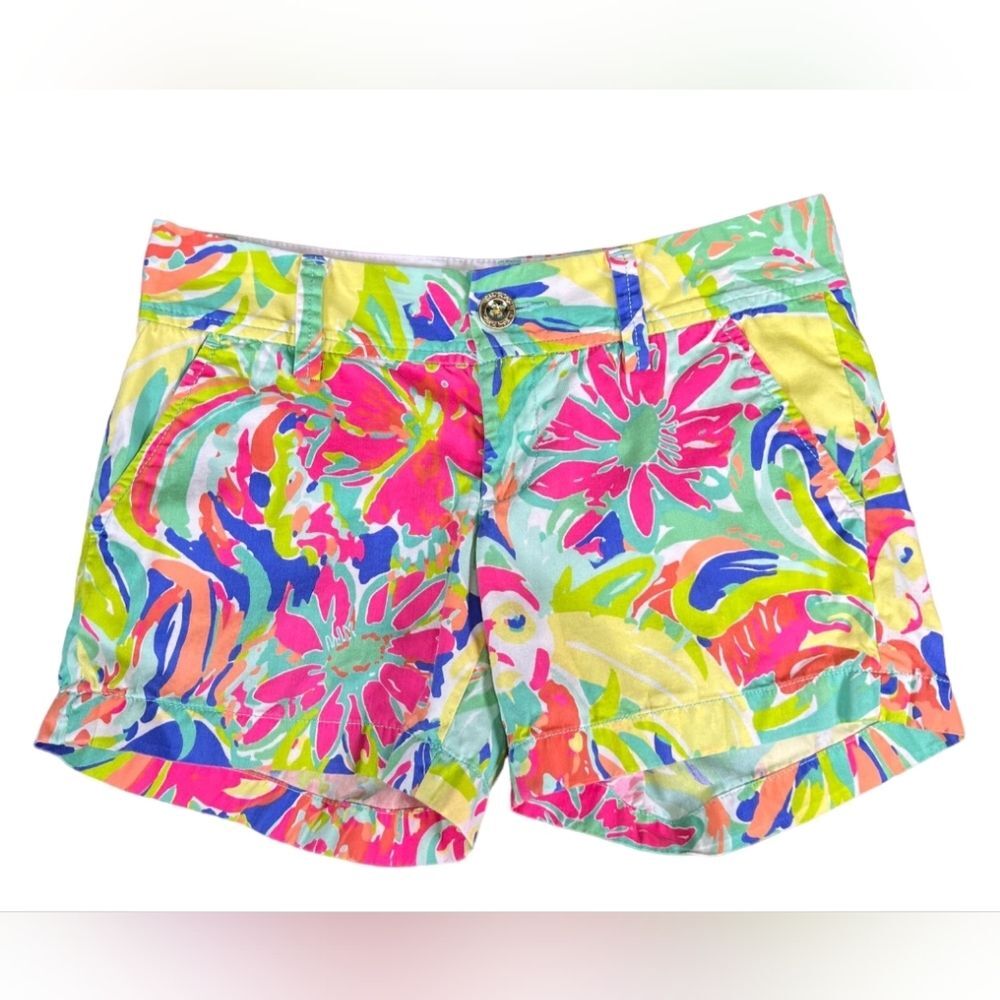 Lilly Pulitzer Cotton Chino Women The Callahan Short Tropical 4" Zip Floral Sz 0